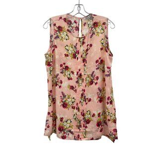 Lex & Madison Womens Floral Top Pleated Sleeveless Size Large